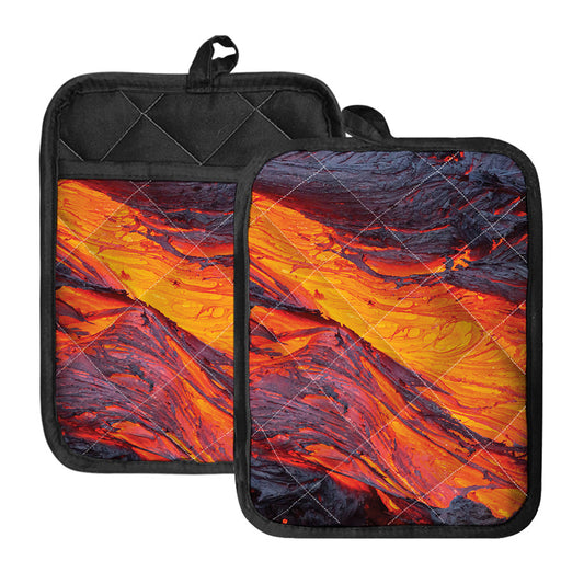 Volcano Lava Print Pot Holders With Pocket