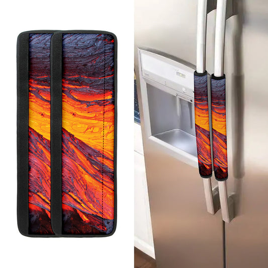 Volcano Lava Print Refrigerator Handle Covers
