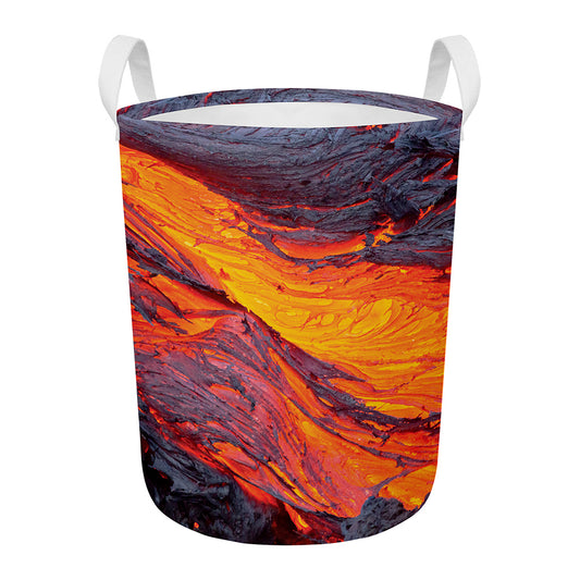 Volcano Lava Print Round Laundry Basket