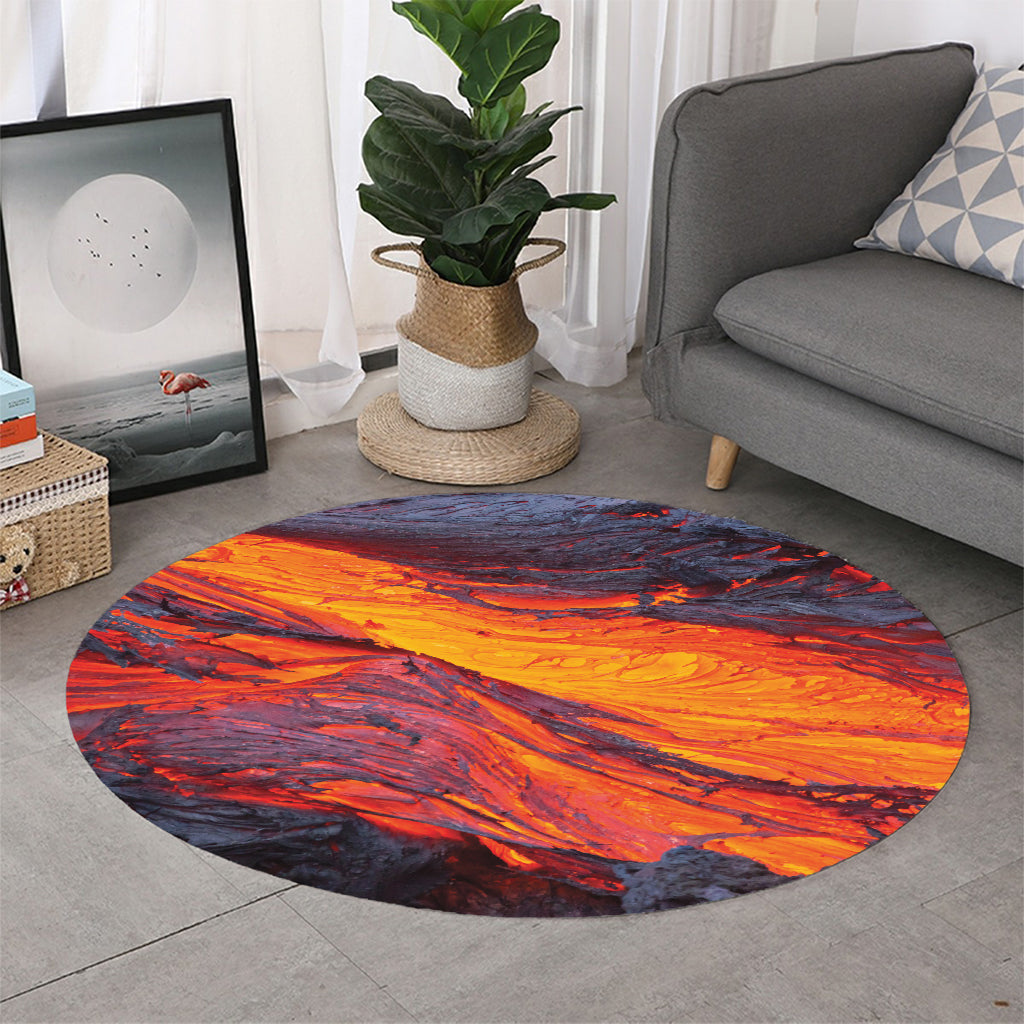 Volcano Lava Print Round Rug