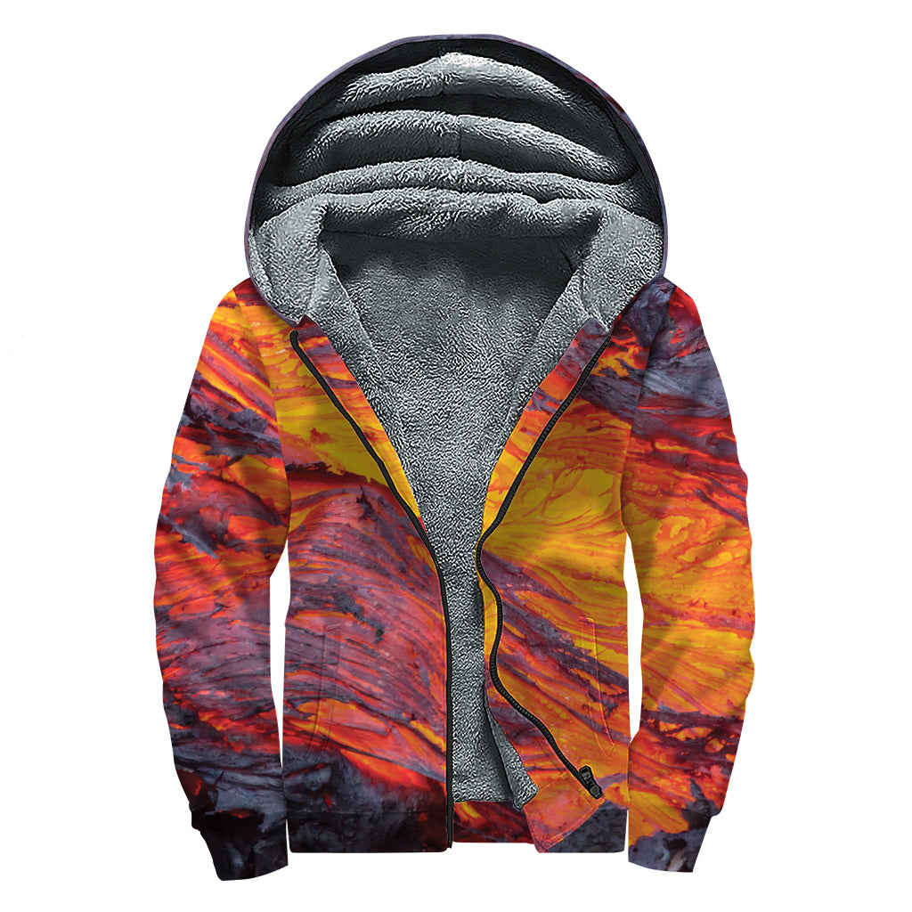 Volcano Lava Print Sherpa Lined Zip Up Hoodie