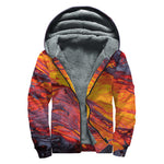 Volcano Lava Print Sherpa Lined Zip Up Hoodie