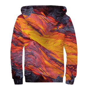 Volcano Lava Print Sherpa Lined Zip Up Hoodie