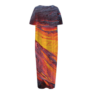 Volcano Lava Print Short Sleeve Long Nightdress