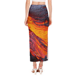 Volcano Lava Print Side Slit Maxi Skirt