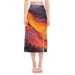 Volcano Lava Print Side Slit Midi Skirt