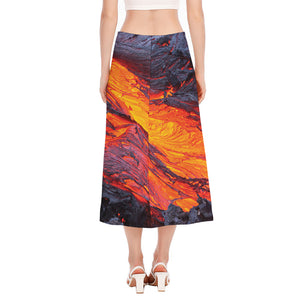 Volcano Lava Print Side Slit Midi Skirt