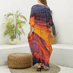 Volcano Lava Print Silk V-Neck Kaftan Dress