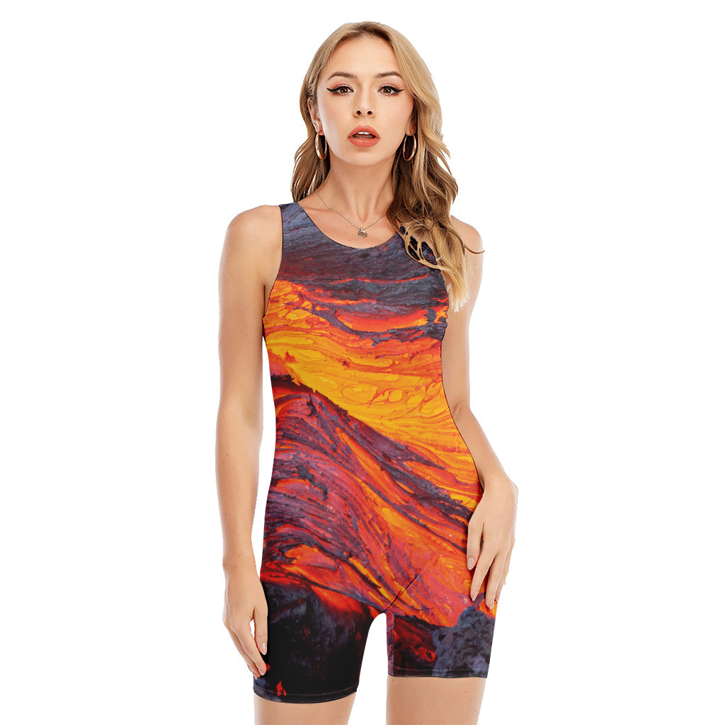 Volcano Lava Print Sleeveless One Piece Swimsuit