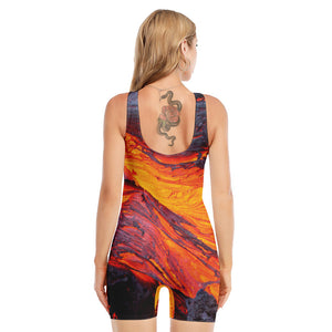 Volcano Lava Print Sleeveless One Piece Swimsuit