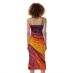 Volcano Lava Print Slim Fit Midi Cami Dress