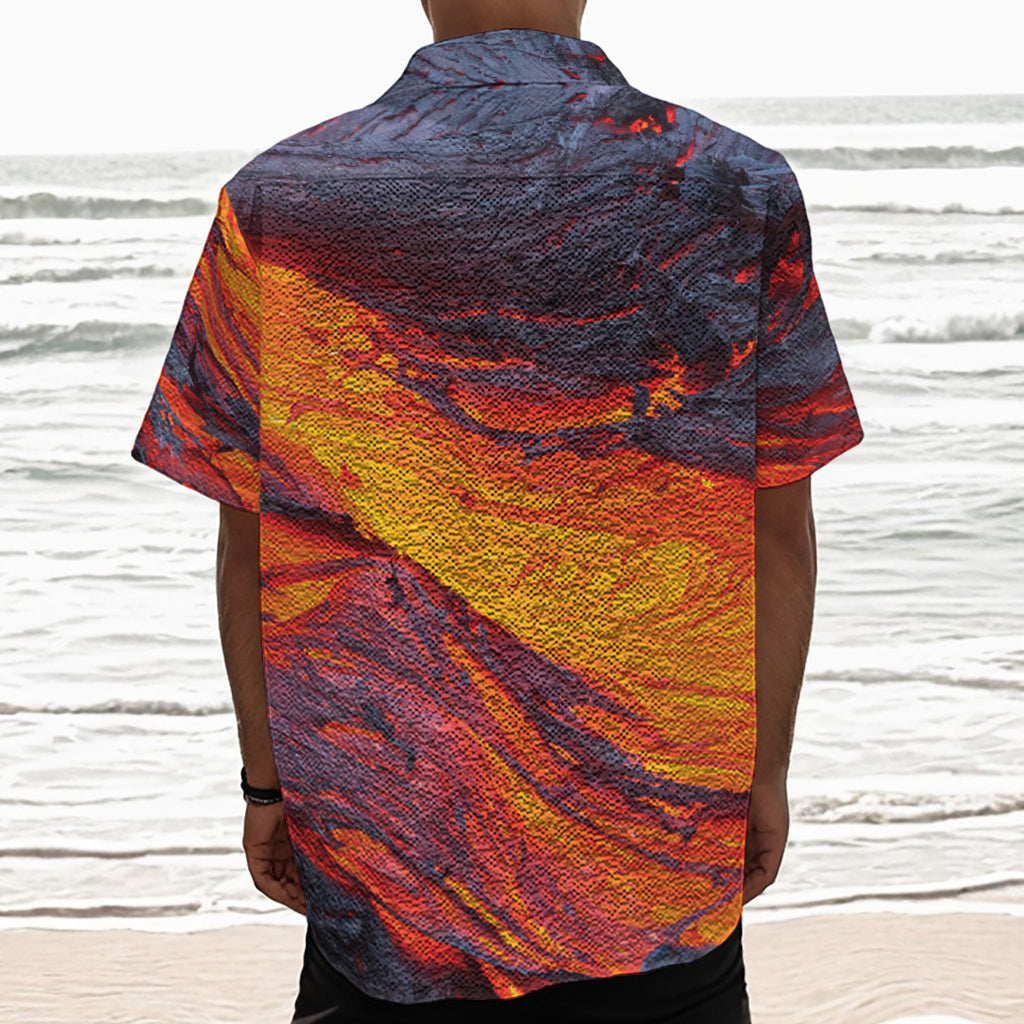 Volcano Lava Print Textured Short Sleeve Shirt