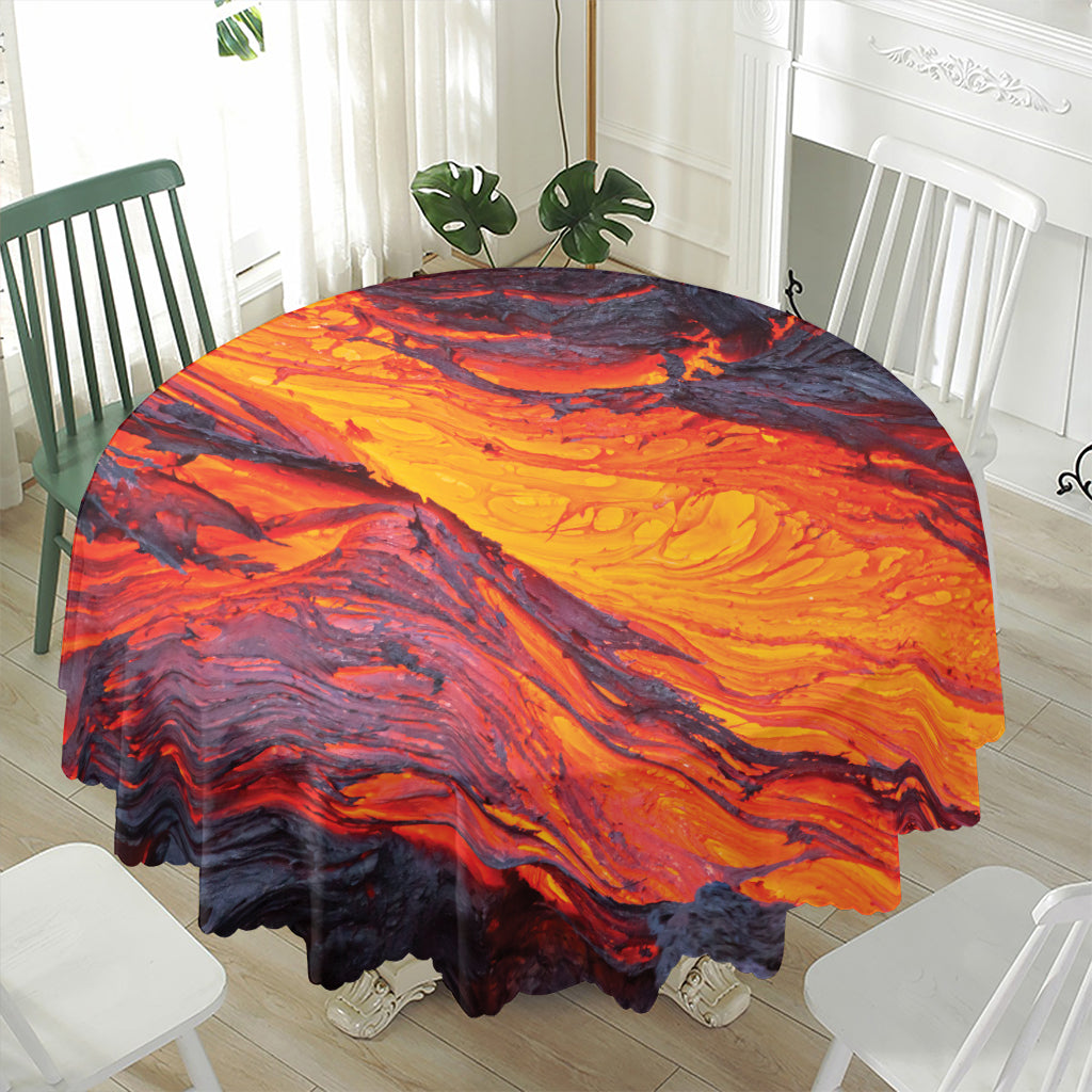 Volcano Lava Print Waterproof Round Tablecloth