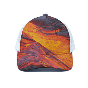 Volcano Lava Print White Mesh Trucker Cap