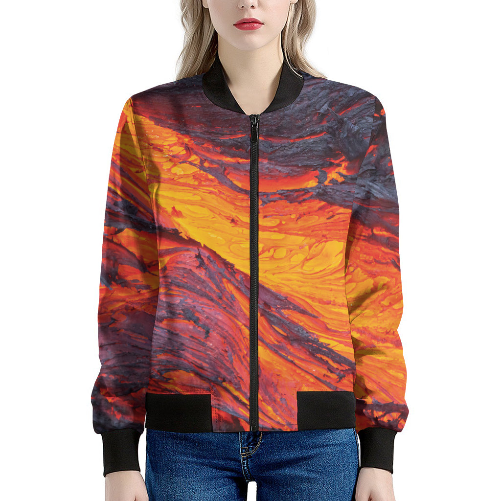 Volcano Lava Print Women's Bomber Jacket