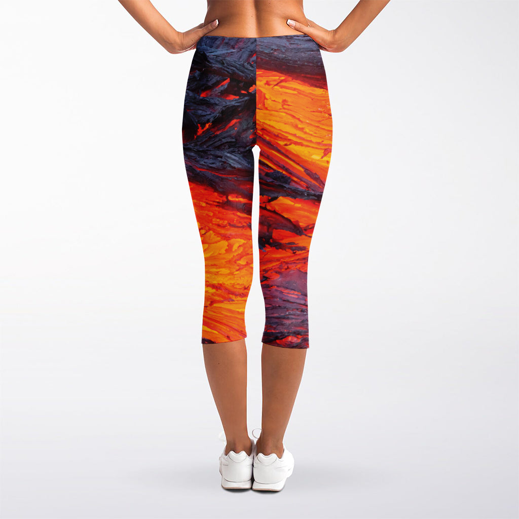 Volcano Lava Print Women's Capri Leggings