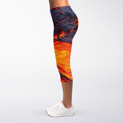 Volcano Lava Print Women's Capri Leggings