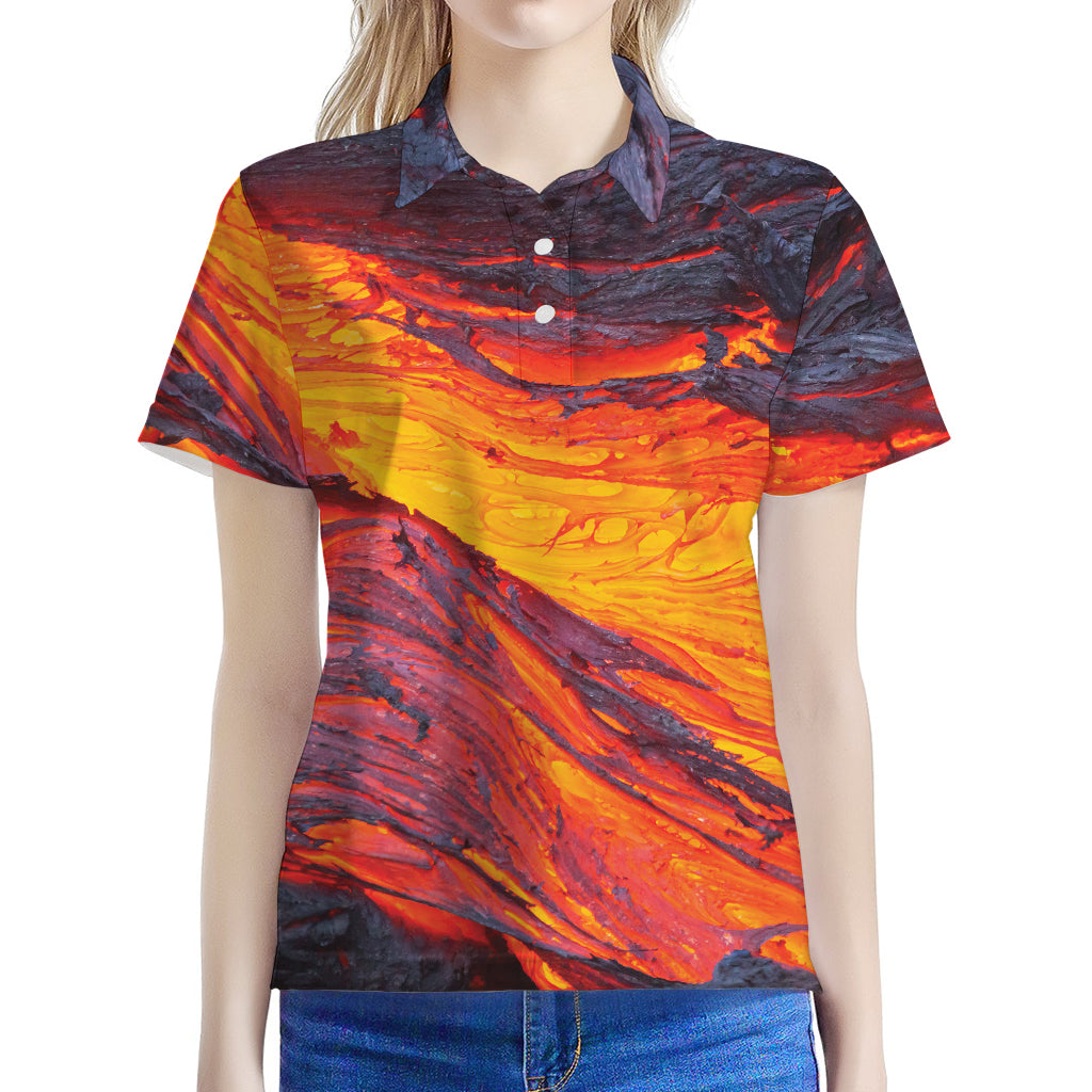 Volcano Lava Print Women's Polo Shirt