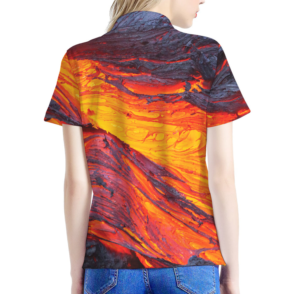 Volcano Lava Print Women's Polo Shirt