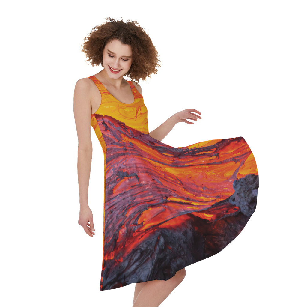 Volcano Lava Print Women's Sleeveless Dress