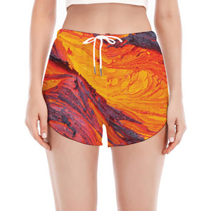 Volcano Lava Print Women's Split Running Shorts