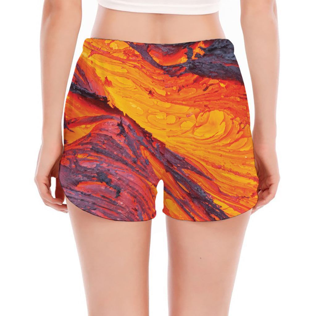 Volcano Lava Print Women's Split Running Shorts