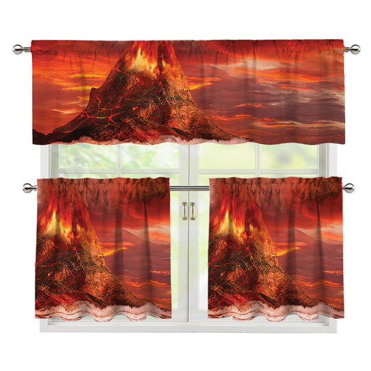 Volcano On The Sea Print 3 Piece Kitchen Curtains