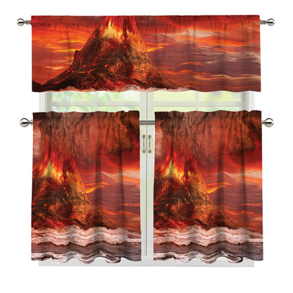 Volcano On The Sea Print 3 Piece Kitchen Curtains