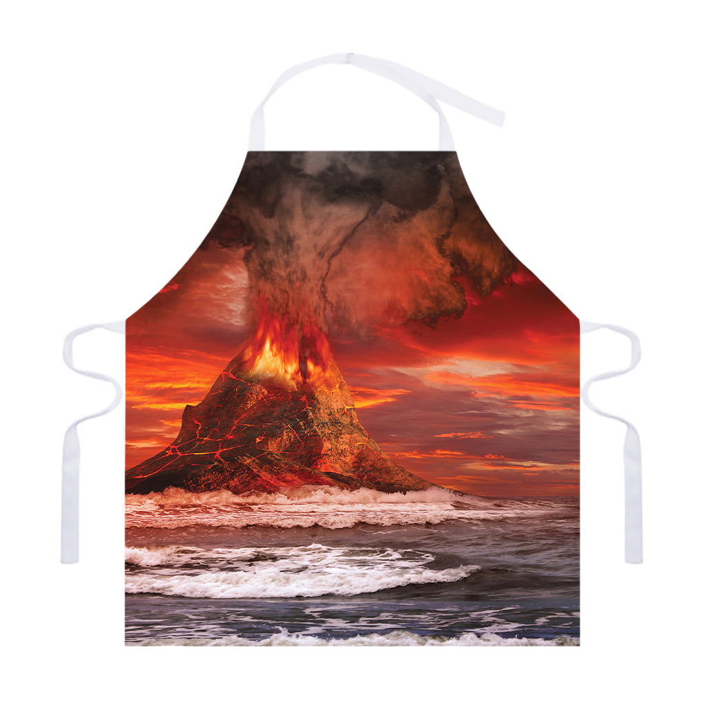 Volcano On The Sea Print Adjustable Apron