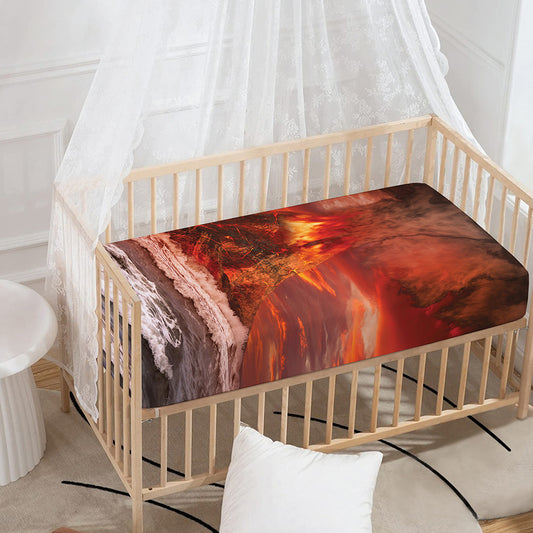 Volcano On The Sea Print Baby Crib Sheet