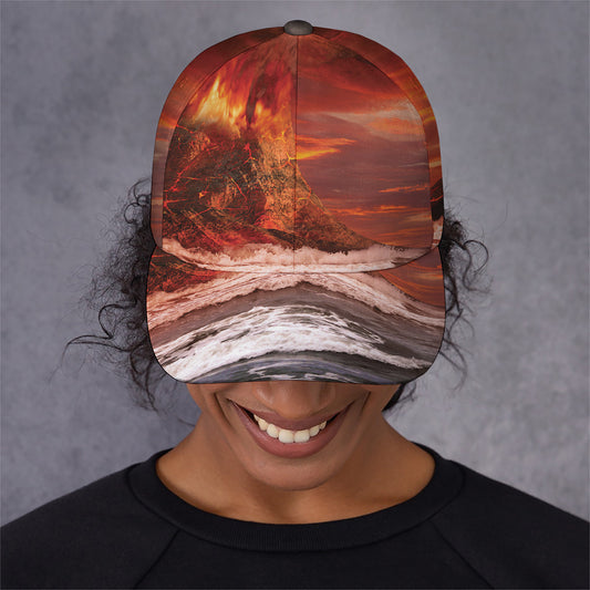 Volcano On The Sea Print Baseball Cap