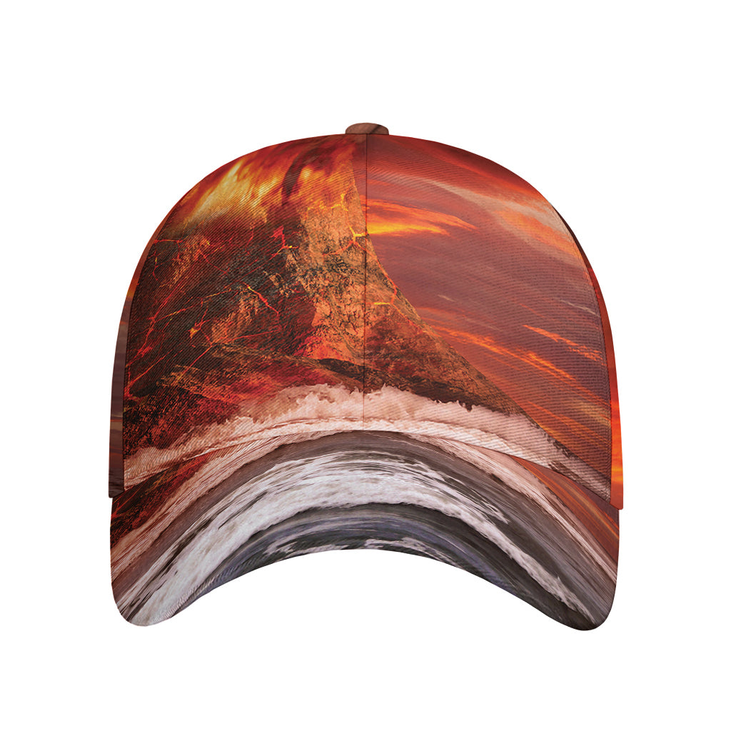 Volcano On The Sea Print Baseball Cap