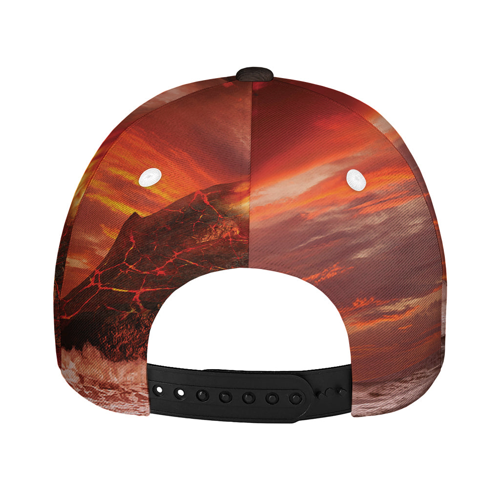 Volcano On The Sea Print Baseball Cap