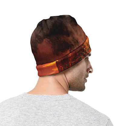 Volcano On The Sea Print Beanie
