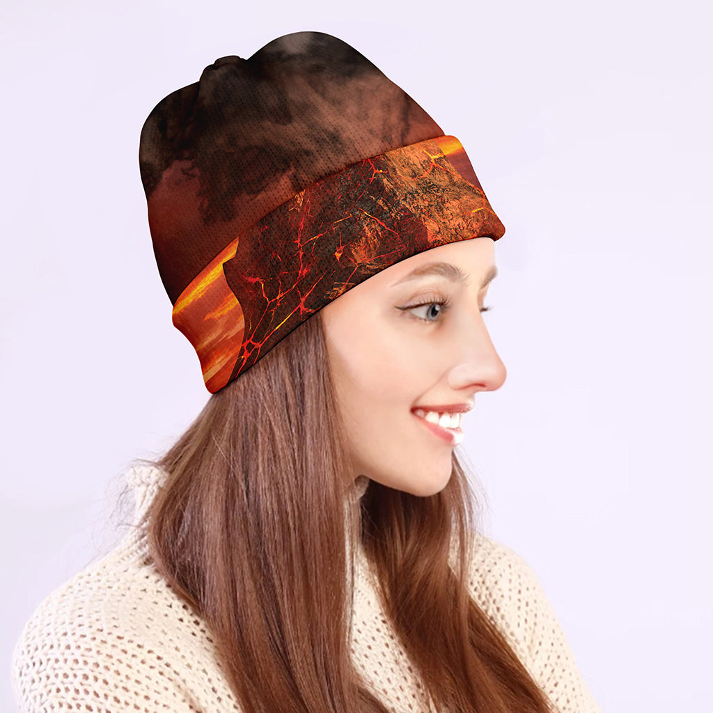 Volcano On The Sea Print Beanie