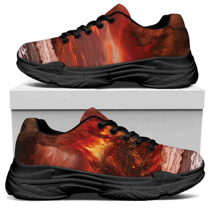 Volcano On The Sea Print Black Chunky Shoes