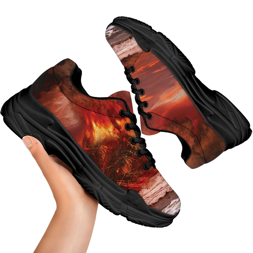 Volcano On The Sea Print Black Chunky Shoes