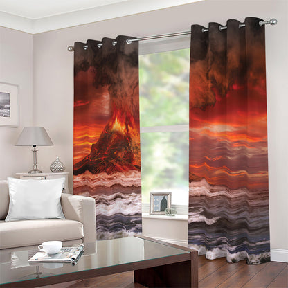 Volcano On The Sea Print Blackout Grommet Curtains