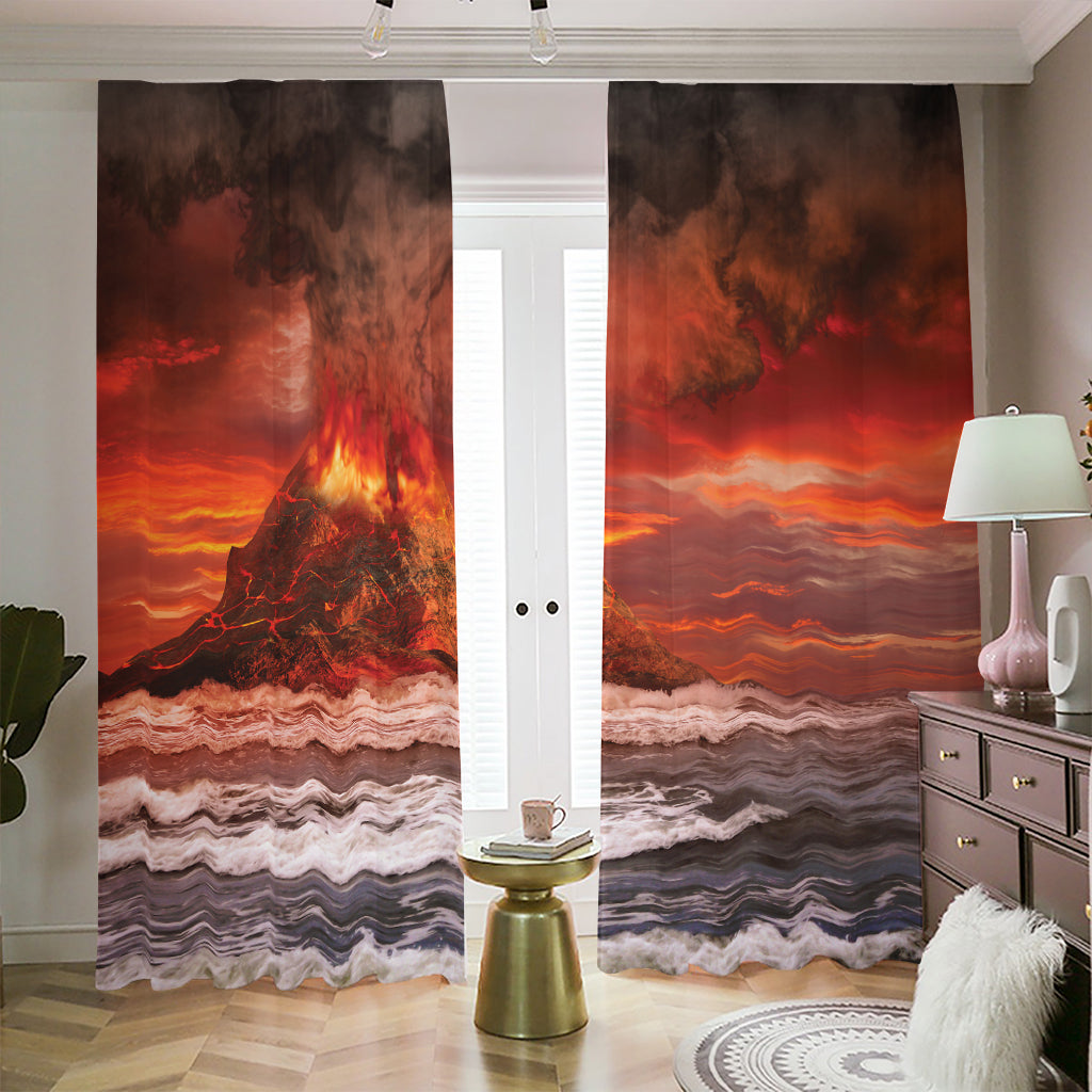 Volcano On The Sea Print Blackout Pencil Pleat Curtains