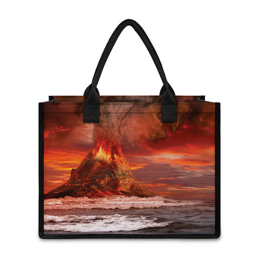 Volcano On The Sea Print Canvas Tote Bag