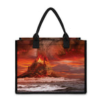 Volcano On The Sea Print Canvas Tote Bag
