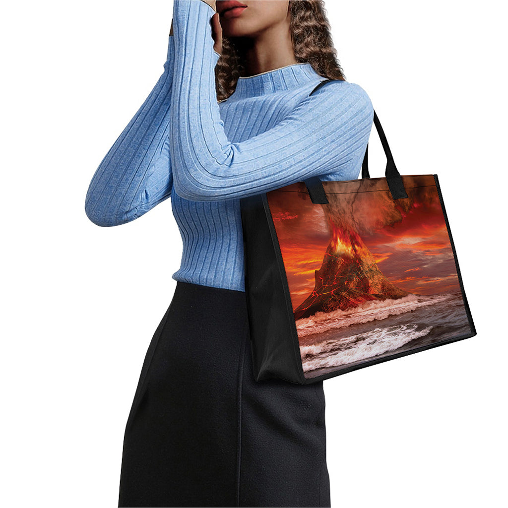 Volcano On The Sea Print Canvas Tote Bag