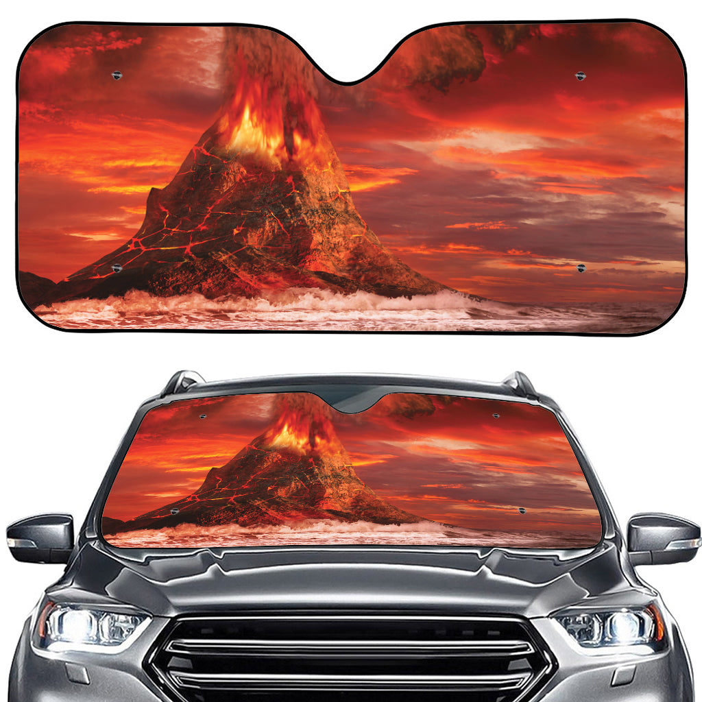 Volcano On The Sea Print Car Windshield Sun Shade