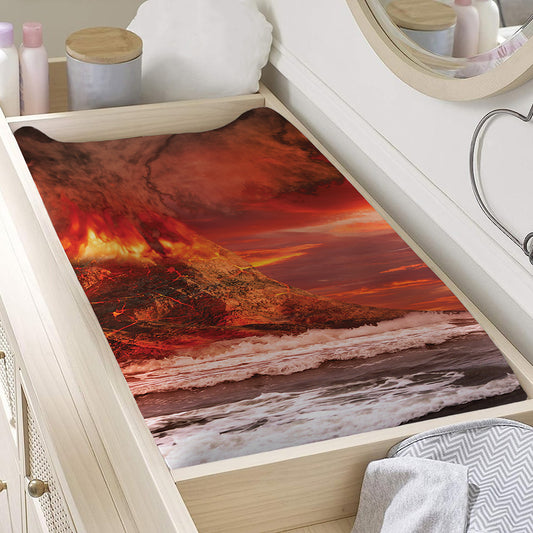 Volcano On The Sea Print Changing Pad Cover