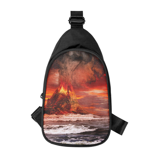 Volcano On The Sea Print Chest Bag