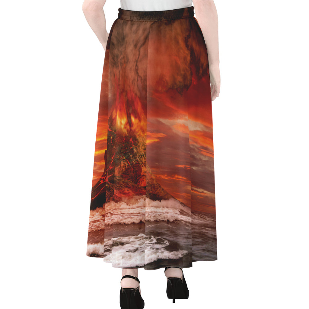 Volcano On The Sea Print Chiffon Maxi Skirt