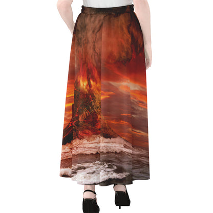Volcano On The Sea Print Chiffon Maxi Skirt