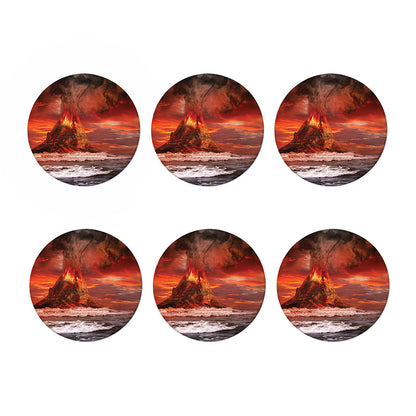 Volcano On The Sea Print Coaster Set