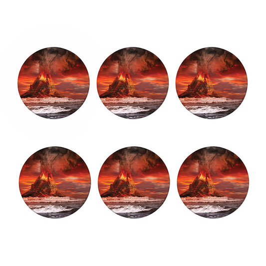 Volcano On The Sea Print Coaster Set