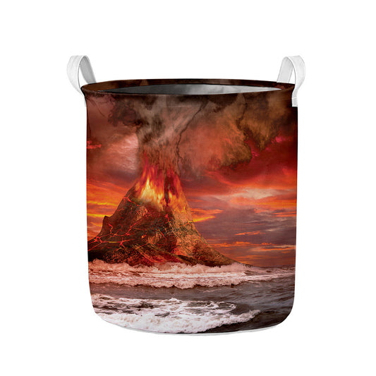 Volcano On The Sea Print Collapsible Laundry Basket